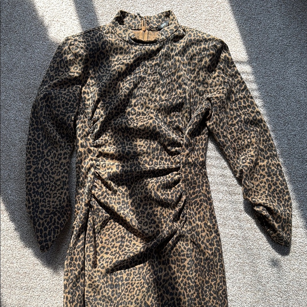 Zara Brown Leopard Long Sleeve Dress